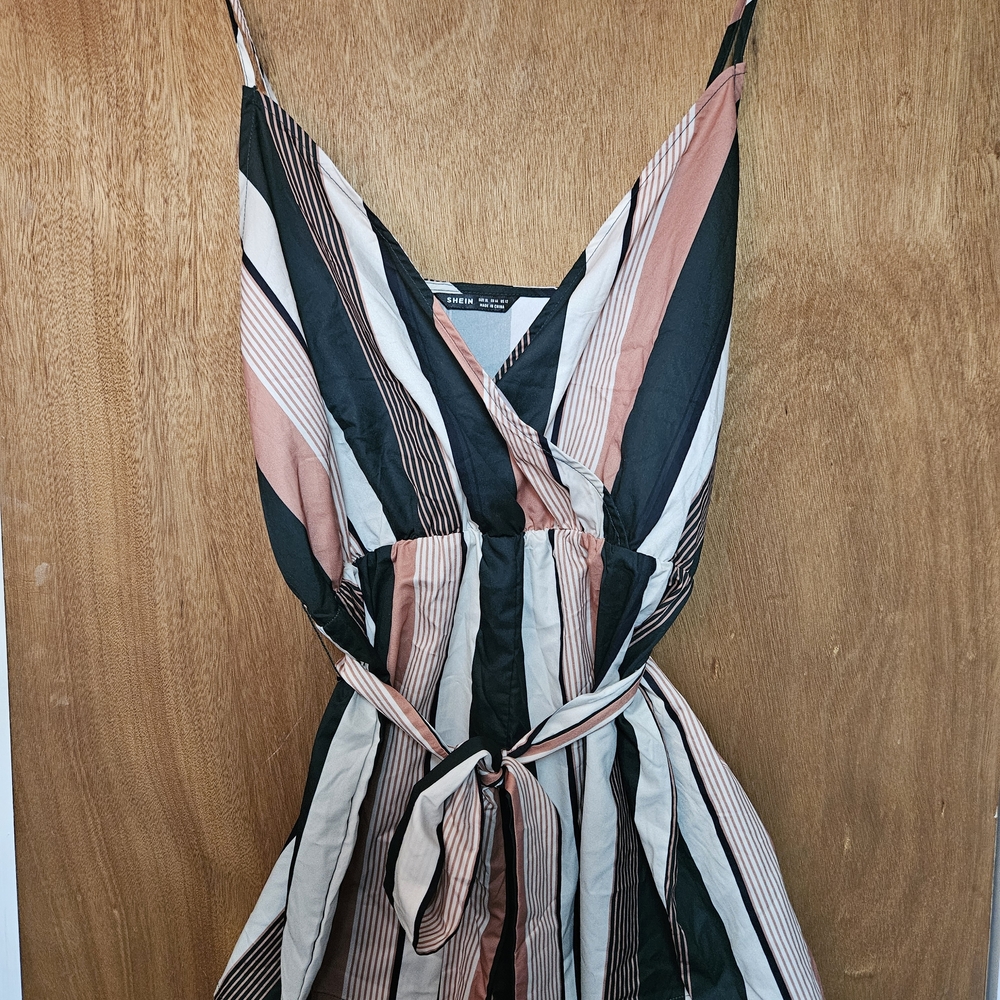 SHEIN Multicolor Striped V-Neck Romper